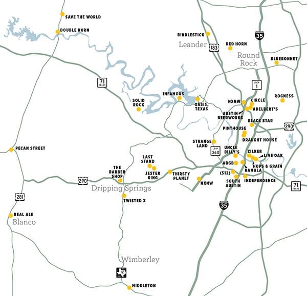 mapa ng Austin serbeserya
