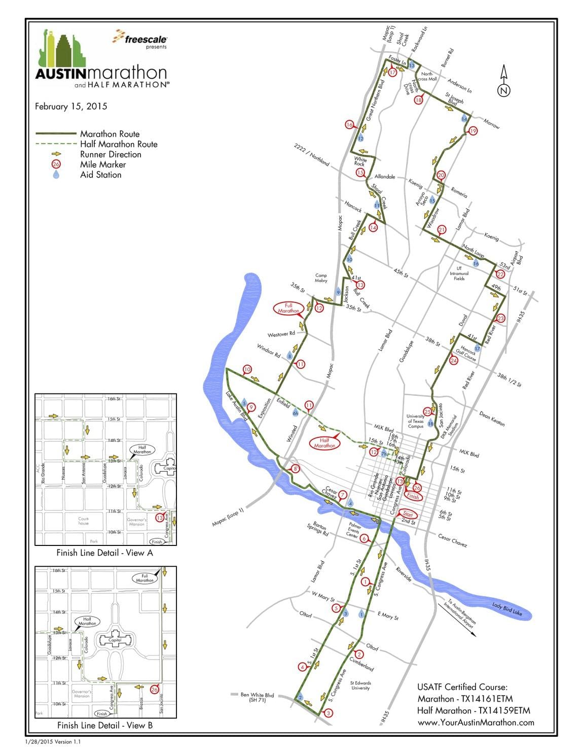 mapa ng Austin marathon kurso