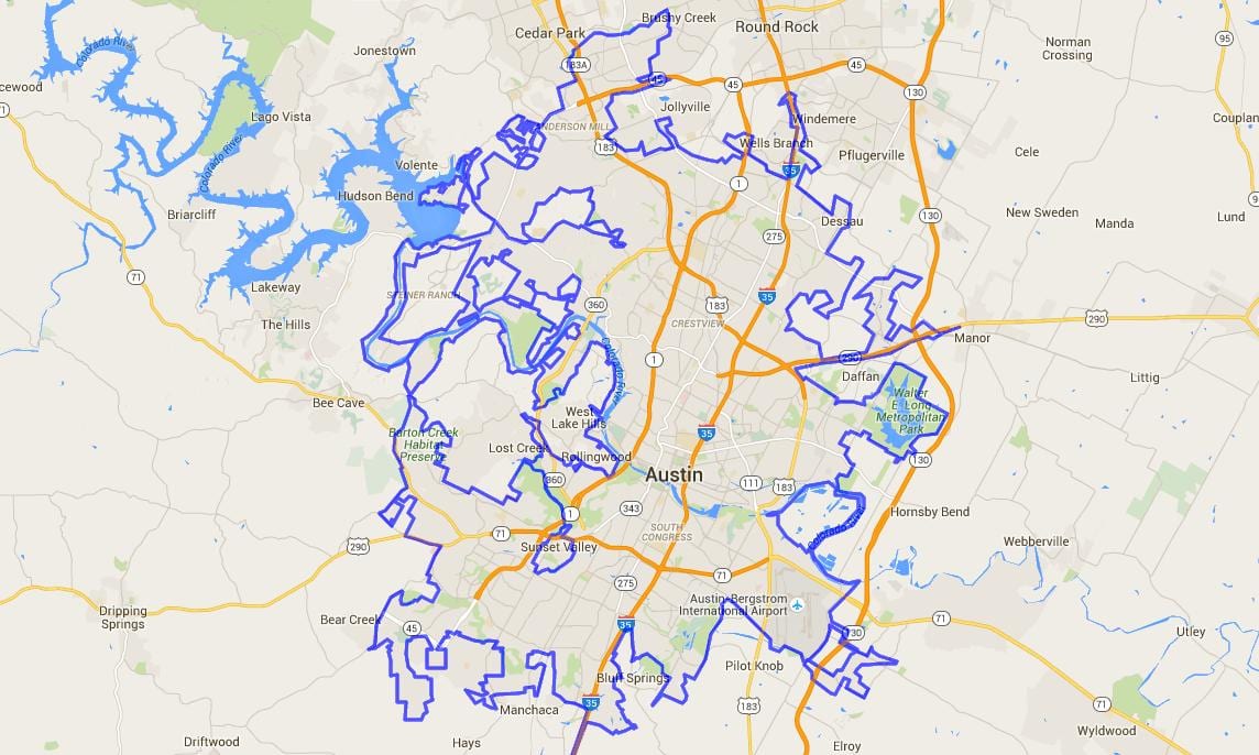 mapa ng Austin mga limitasyon ng lungsod