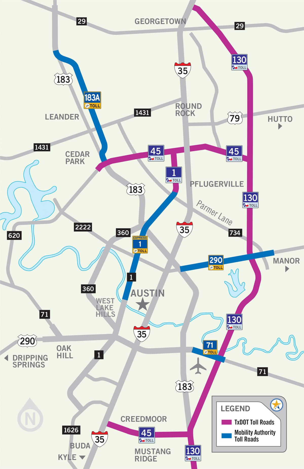 mapa ng Austin toll kalsada