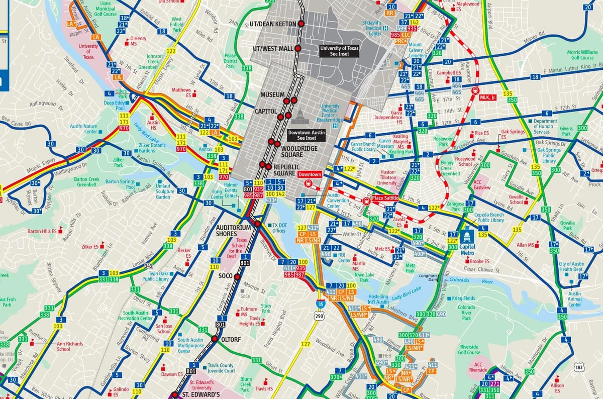 Austin pampublikong transportasyon sa mapa