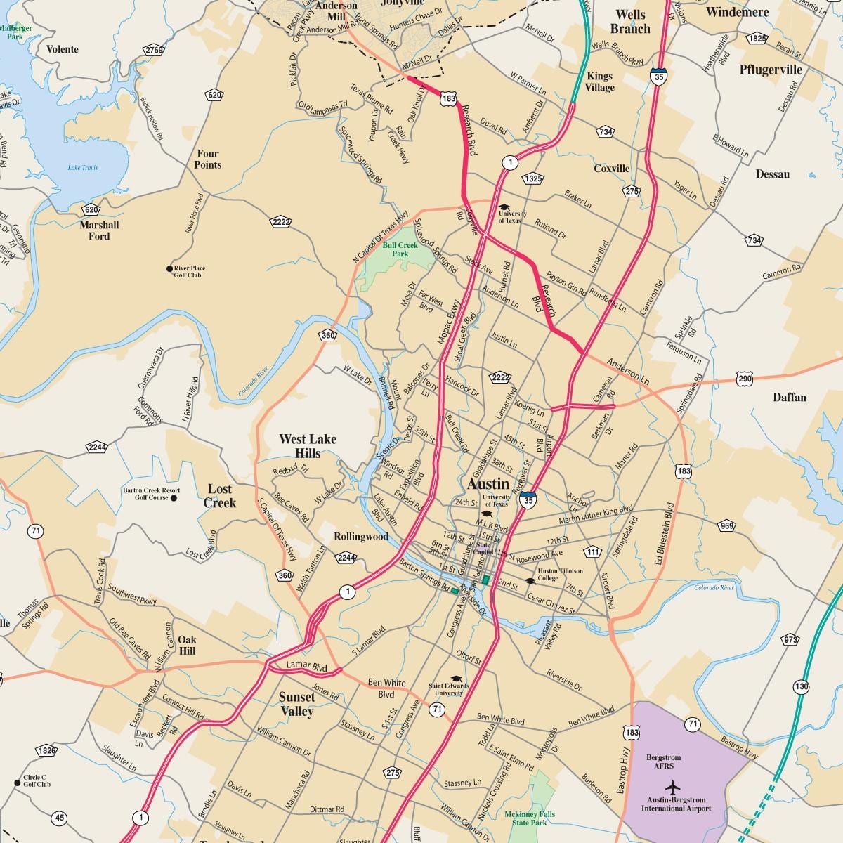 Austin Tx sa isang mapa